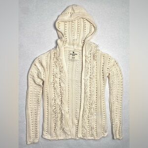Abercrombie Kids Cream Hooded Open Front Knit Cardigan Sweater Size 13/14